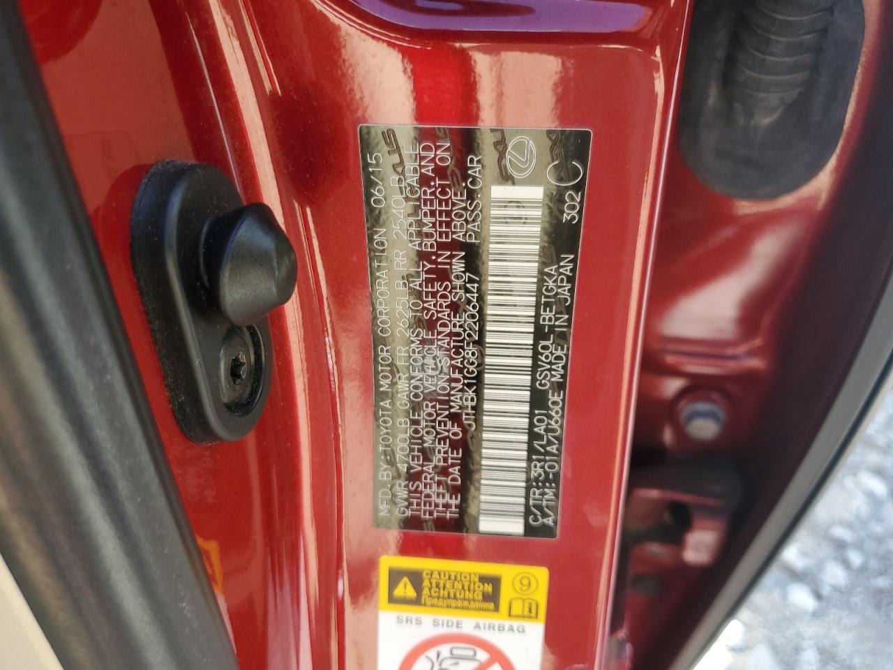 2015 Lexus Es 350 VIN: JTHBK1GG8F2206447 Lot: 82068465