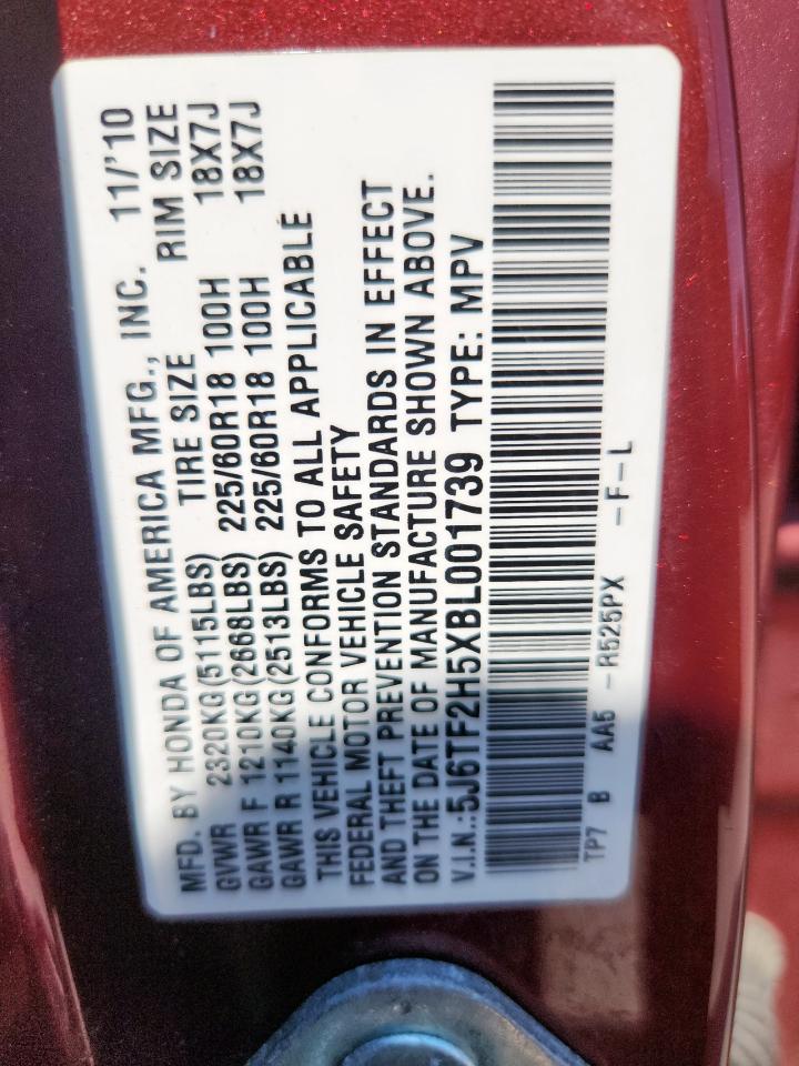 2011 Honda Accord Crosstour Exl VIN: 5J6TF2H5XBL001739 Lot: 80487035