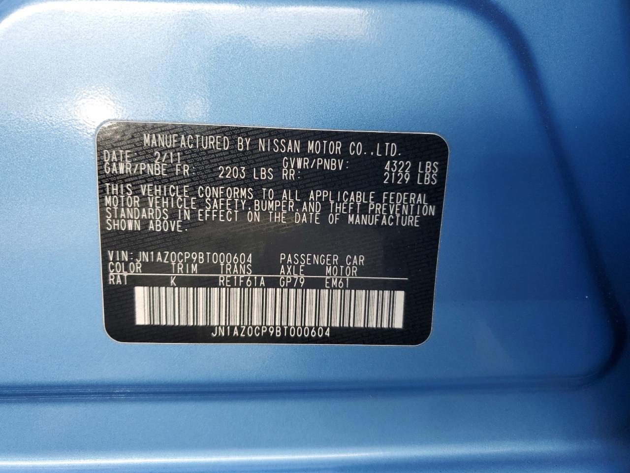2011 Nissan Leaf Sv VIN: JN1AZ0CP9BT000604 Lot: 70126265