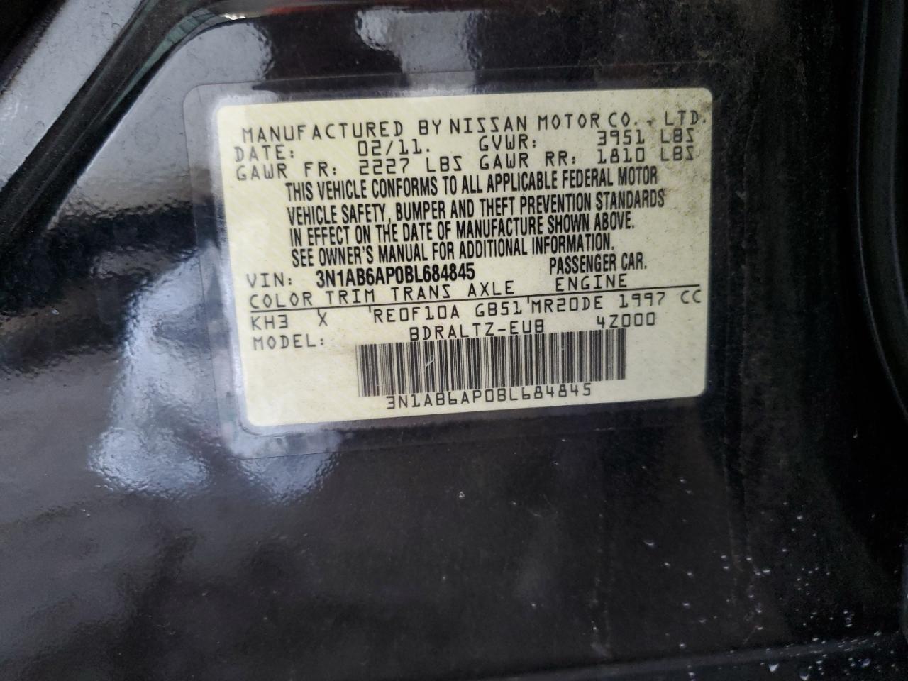 2011 Nissan Sentra 2.0 VIN: 3N1AB6AP0BL684845 Lot: 71613895