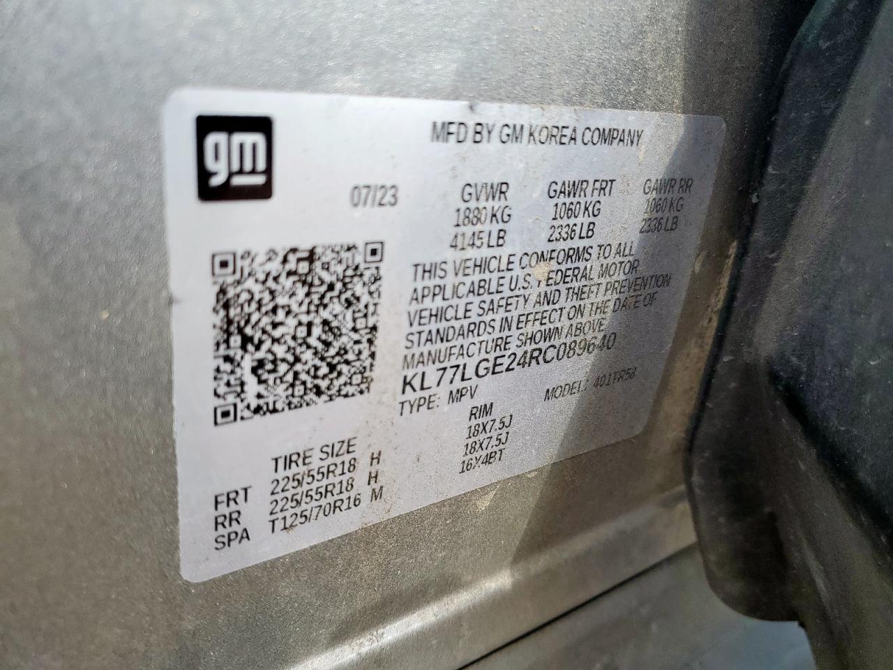 2024 Chevrolet Trax 1Rs VIN: KL77LGE24RC089640 Lot: 81803735