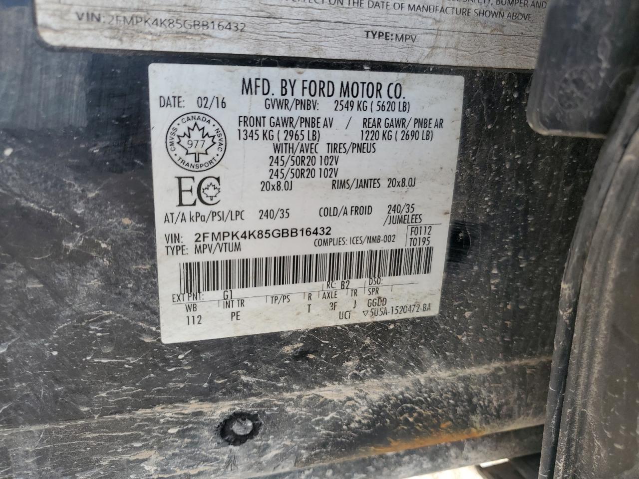 2016 Ford Edge Titanium VIN: 2FMPK4K85GBB16432 Lot: 83972005