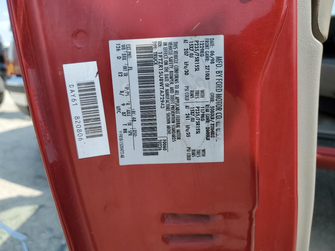 1998 Ford Ranger Super Cab VIN: 1FTZR15U8WTA72943 Lot: 81346825