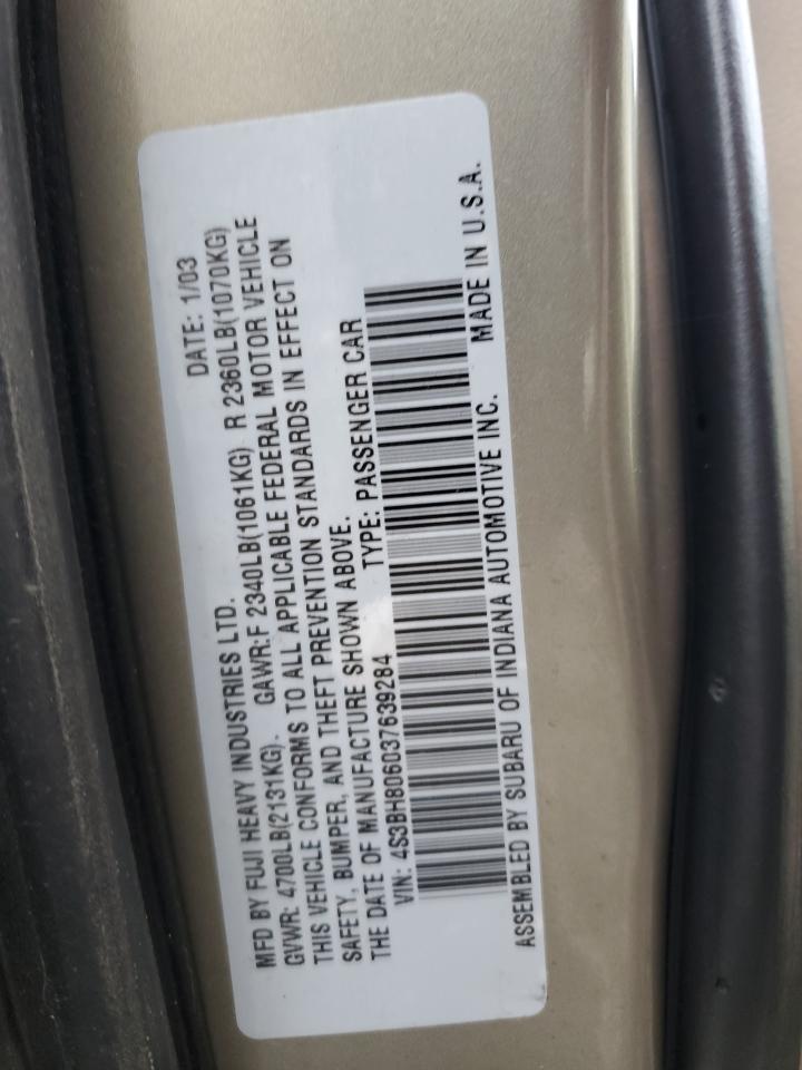 2003 Subaru Legacy Outback H6 3.0 Ll Bean VIN: 4S3BH806037639284 Lot: 81923595