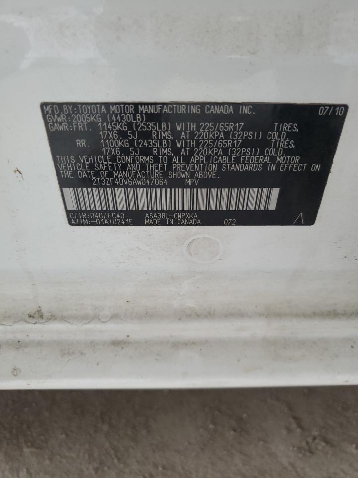 2010 Toyota Rav4 VIN: 2T3ZF4DV6AW047064 Lot: 84030755