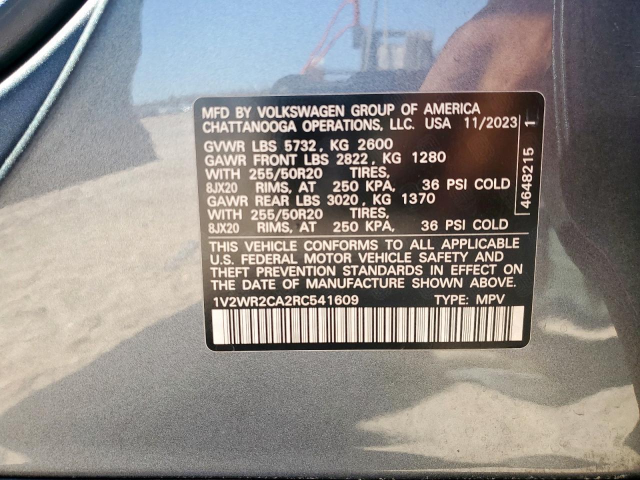 2024 Volkswagen Atlas Se VIN: 1V2WR2CA2RC541609 Lot: 71691615