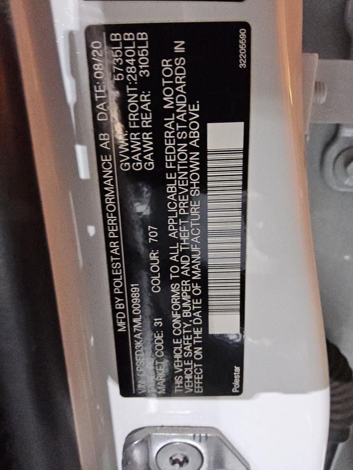 2021 Polestar 2 VIN: LPSED3KA7ML009891 Lot: 83984795