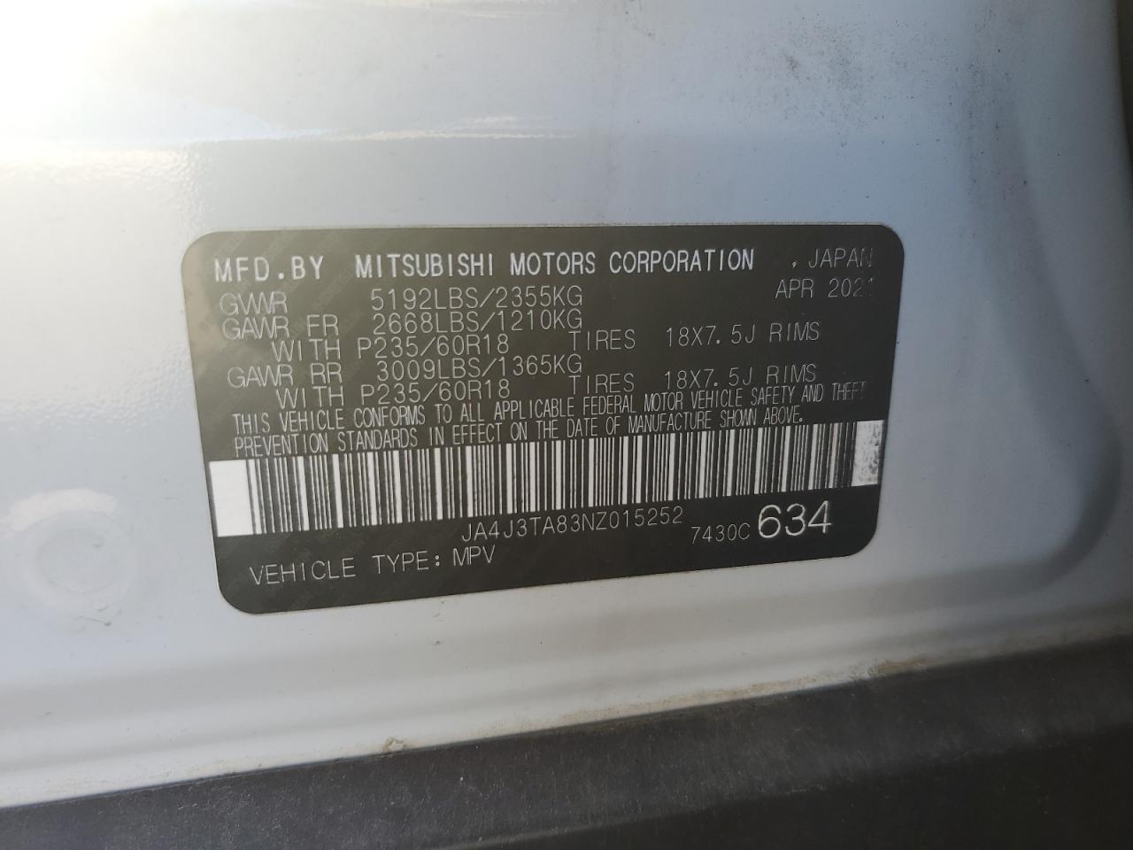 2022 Mitsubishi Outlander Es VIN: JA4J3TA83NZ015252 Lot: 81670465
