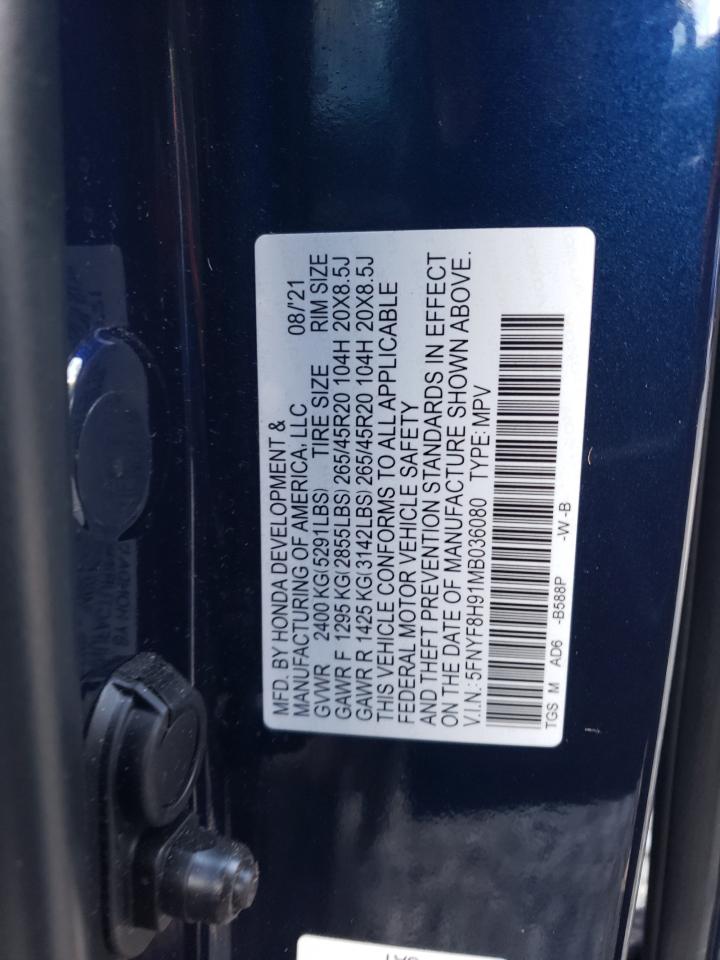 2021 Honda Passport Touring VIN: 5FNYF8H91MB036080 Lot: 80699655