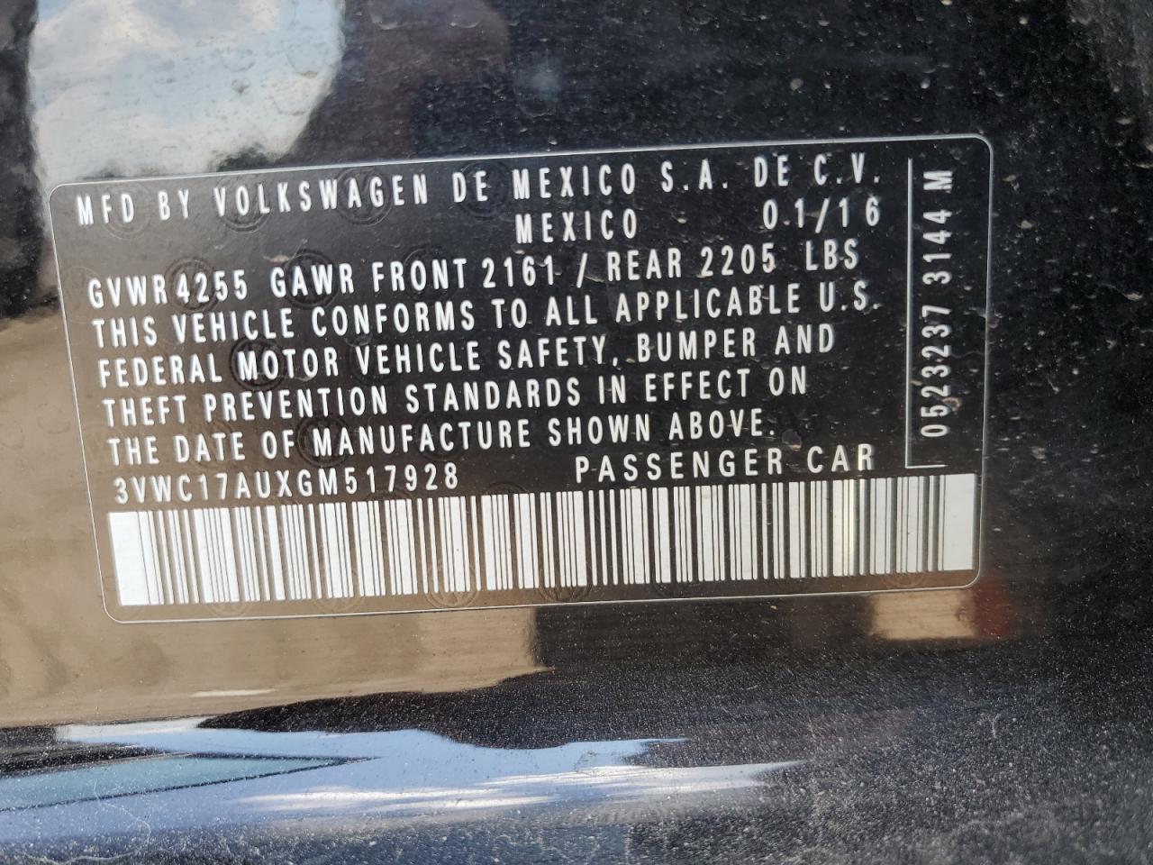 2016 Volkswagen Golf Sportwagen S VIN: 3VWC17AUXGM517928 Lot: 80298285