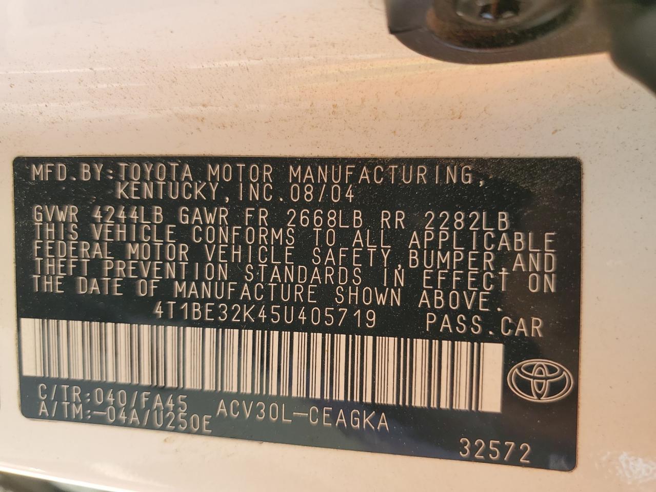 2005 Toyota Camry Le VIN: 4T1BE32K45U405719 Lot: 84705675