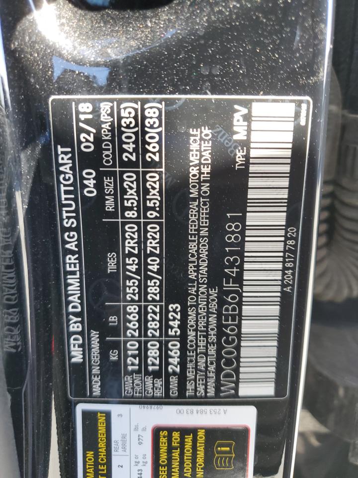 2018 Mercedes-Benz Glc 43 4Matic Amg VIN: WDC0G6EB6JF431881 Lot: 83835735