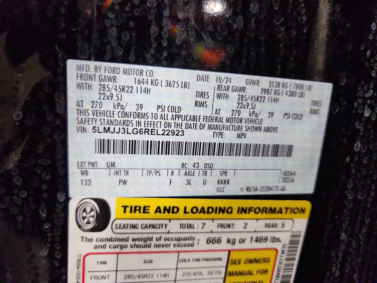 2024 Lincoln Navigator L Reserve VIN: 5LMJJ3LG6REL22923 Lot: 82043025