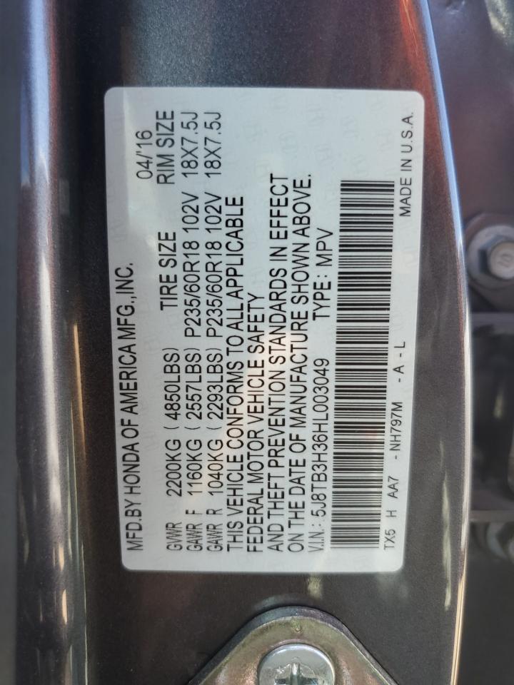 2017 Acura Rdx VIN: 5J8TB3H36HL003049 Lot: 80883485