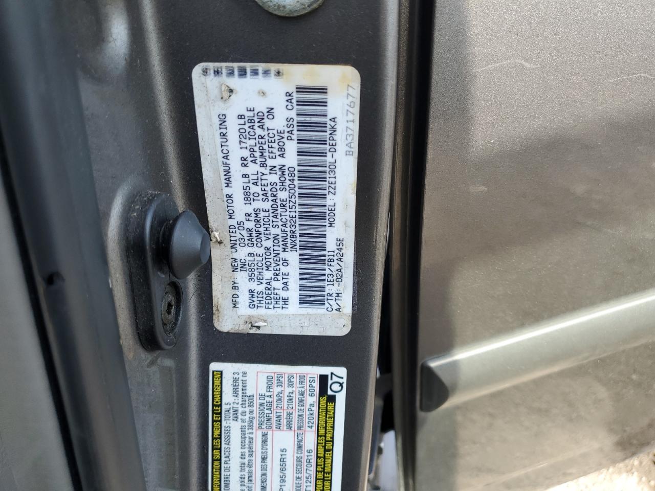 2005 Toyota Corolla Ce VIN: 1NXBR32E15Z500480 Lot: 82036985