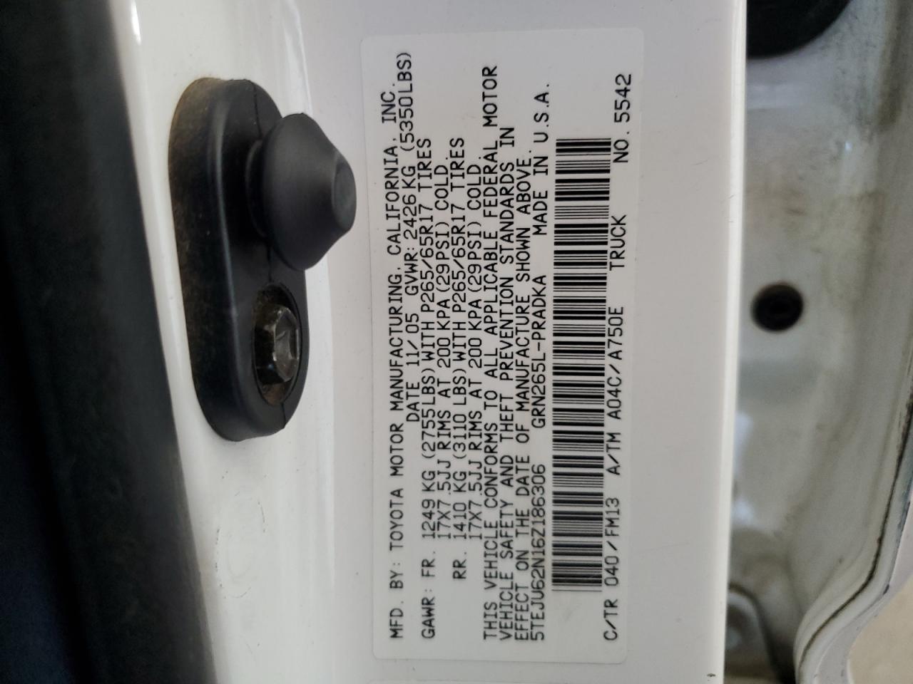 2006 Toyota Tacoma Double Cab Prerunner VIN: 5TEJU62N16Z186306 Lot: 83984635