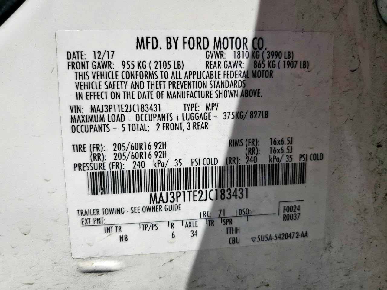 2018 Ford Ecosport Se VIN: MAJ3P1TE2JC183431 Lot: 71297805