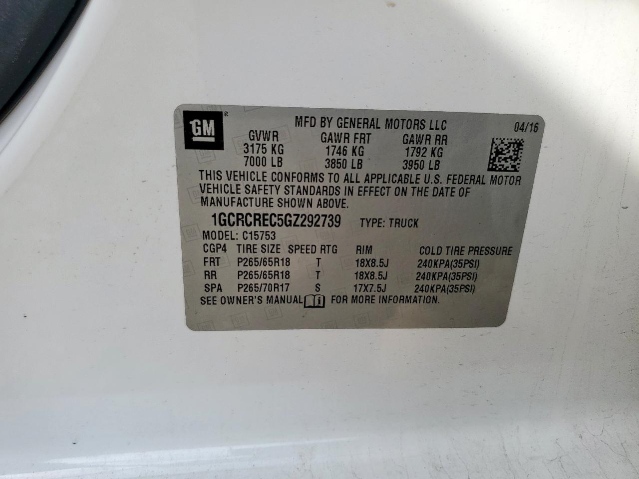 2016 Chevrolet Silverado C1500 Lt VIN: 1GCRCREC5GZ292739 Lot: 84628945