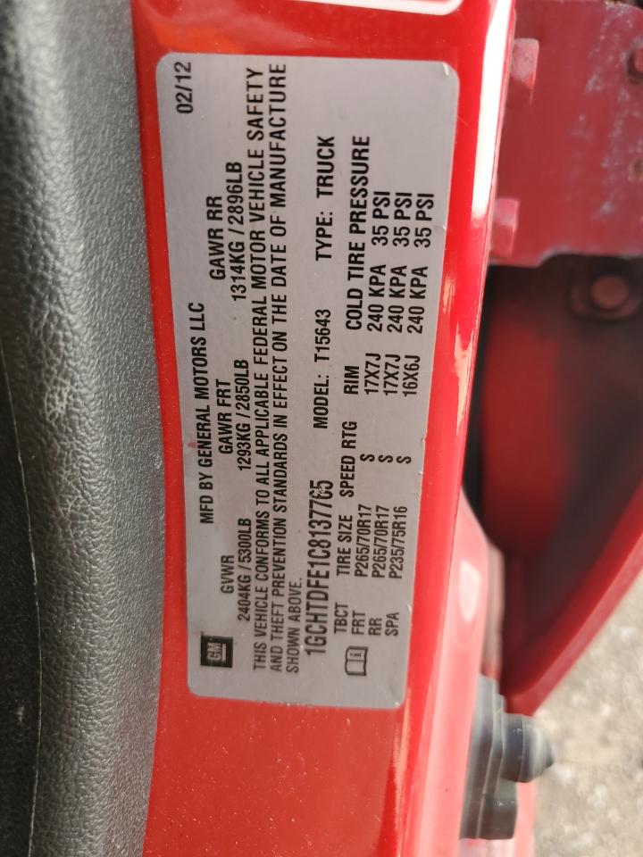 2012 Chevrolet Colorado Lt VIN: 1GCHTDFE1C8137765 Lot: 83952265