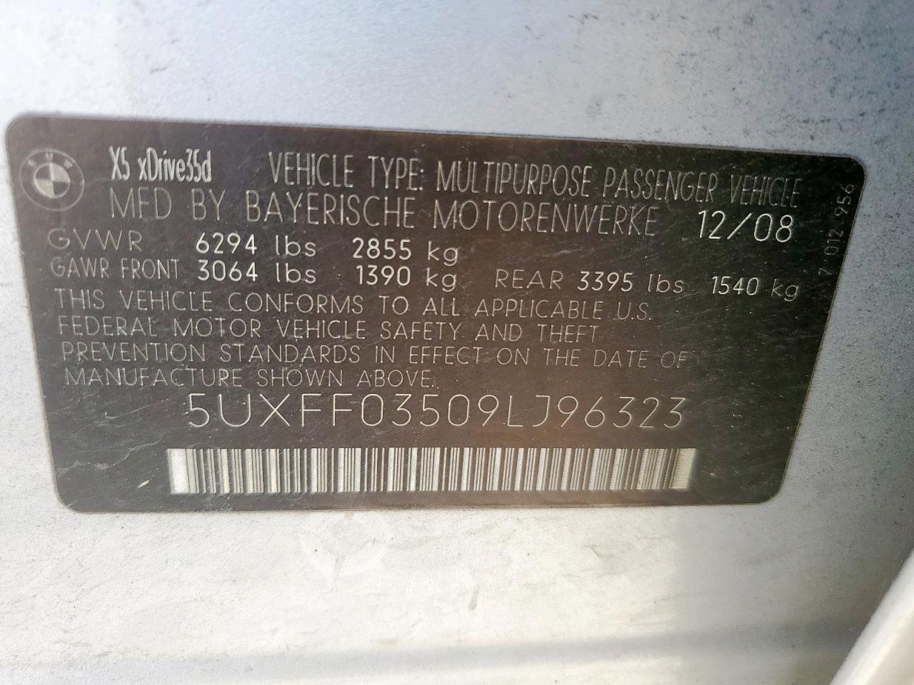 2009 BMW X5 xDrive35D VIN: 5UXFF03509LJ96323 Lot: 84608975