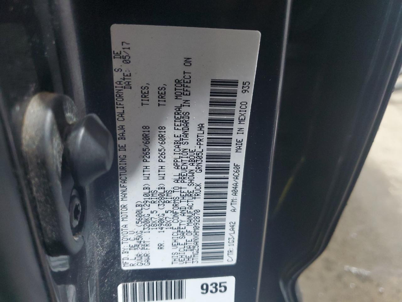 2017 Toyota Tacoma Double Cab VIN: 3TMGZ5ANXHM092870 Lot: 71073115