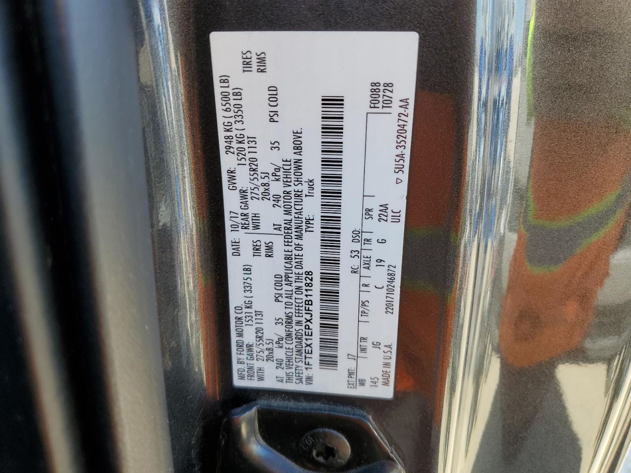 2018 Ford F150 Super Cab VIN: 1FTEX1EPXJFB11828 Lot: 81811645