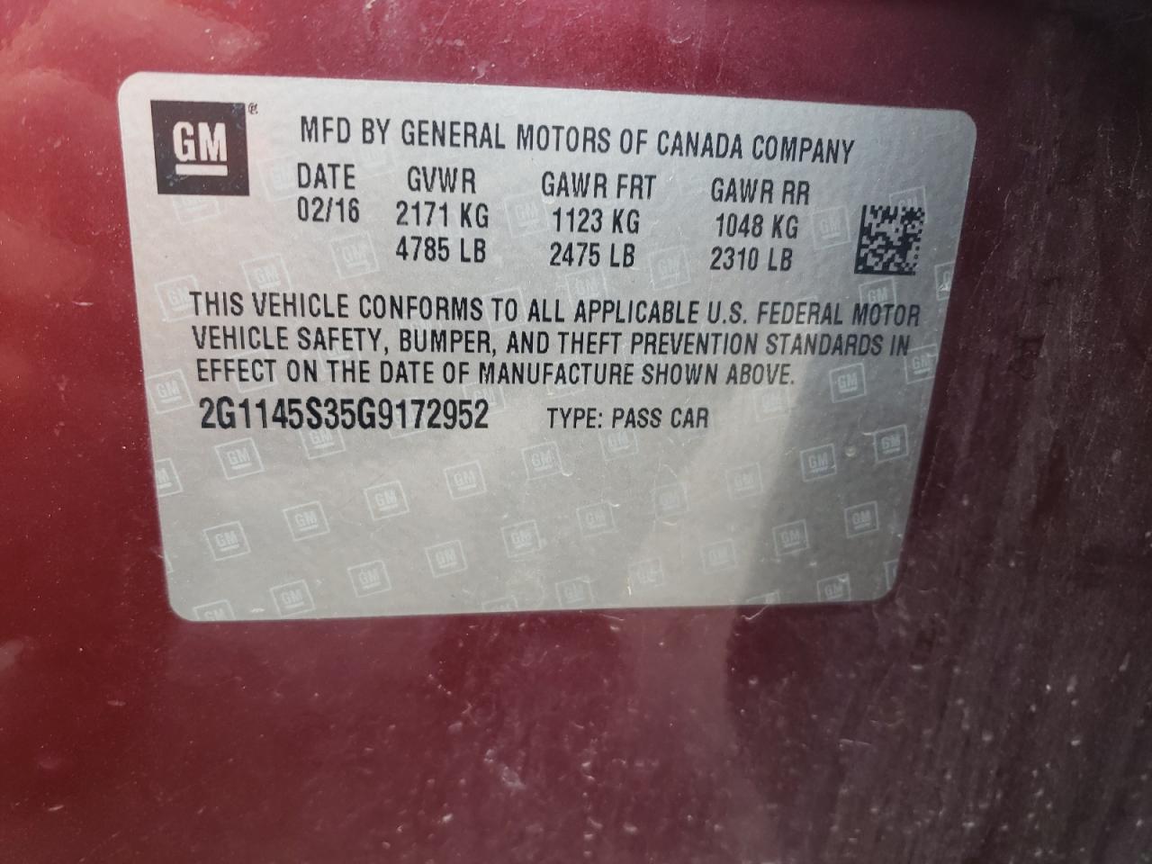 2016 Chevrolet Impala Ltz VIN: 2G1145S35G9172952 Lot: 71791705