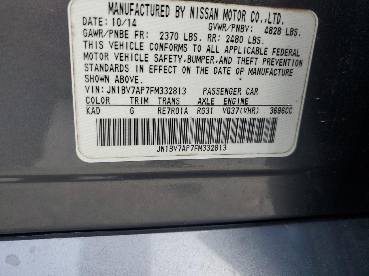 2015 Infiniti Q50 Base VIN: JN1BV7AP7FM332813 Lot: 81290025