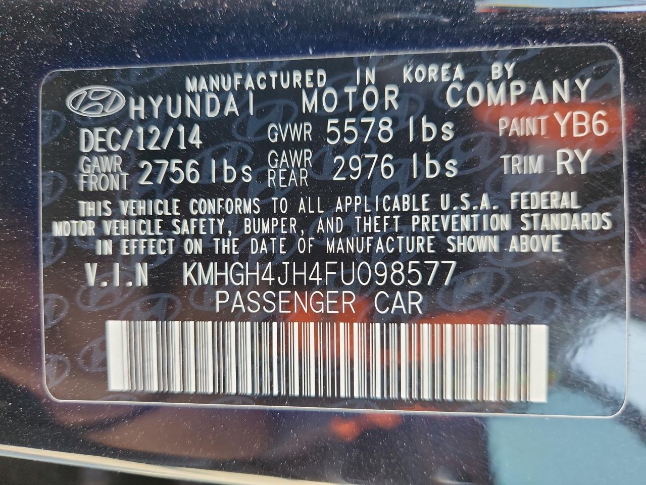 2015 Hyundai Equus Signature VIN: KMHGH4JH4FU098577 Lot: 81765695