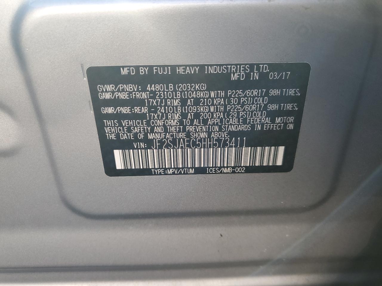 2017 Subaru Forester 2.5I Premium VIN: JF2SJAEC5HH573411 Lot: 84359075