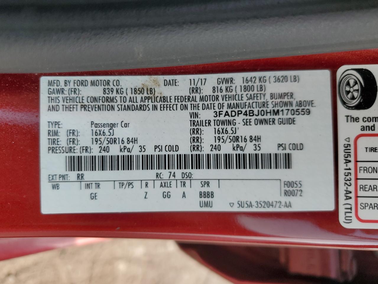 2017 Ford Fiesta Se VIN: 3FADP4BJ0HM170559 Lot: 71070435