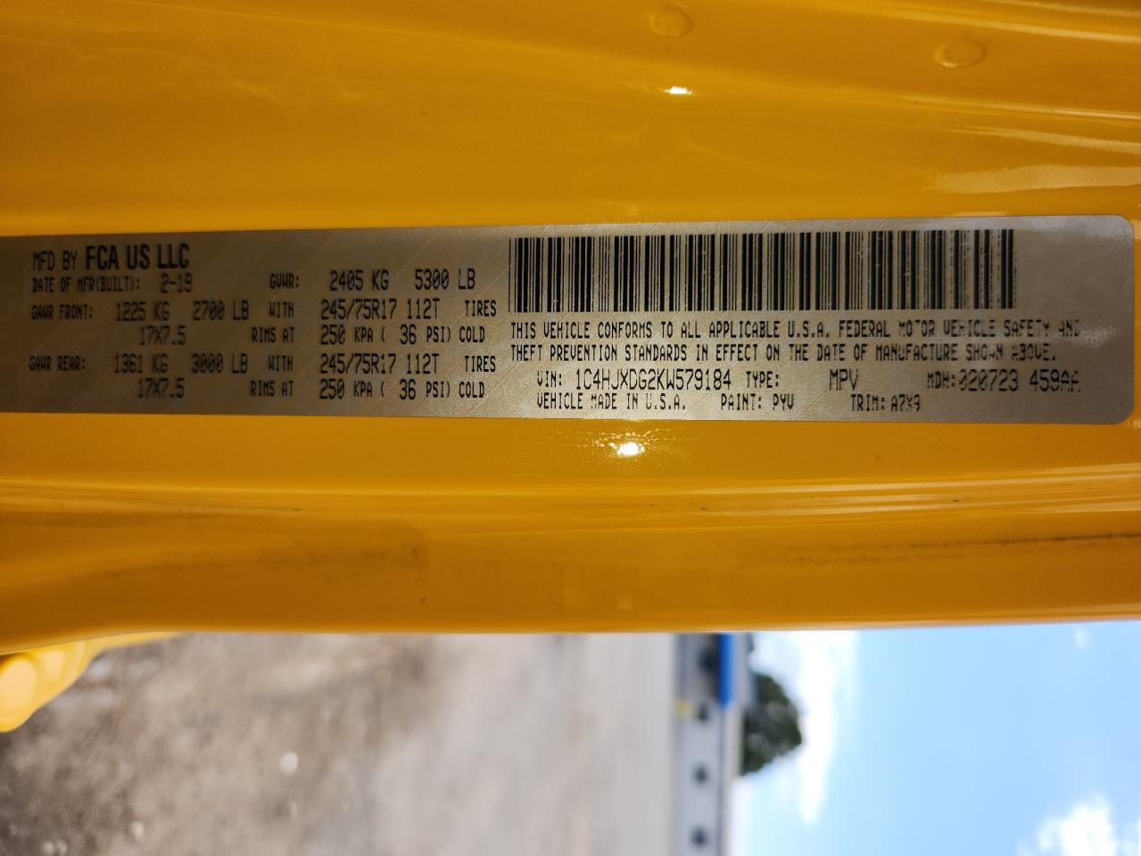 2019 Jeep Wrangler Unlimited Sport VIN: 1C4HJXDG2KW579184 Lot: 81872735