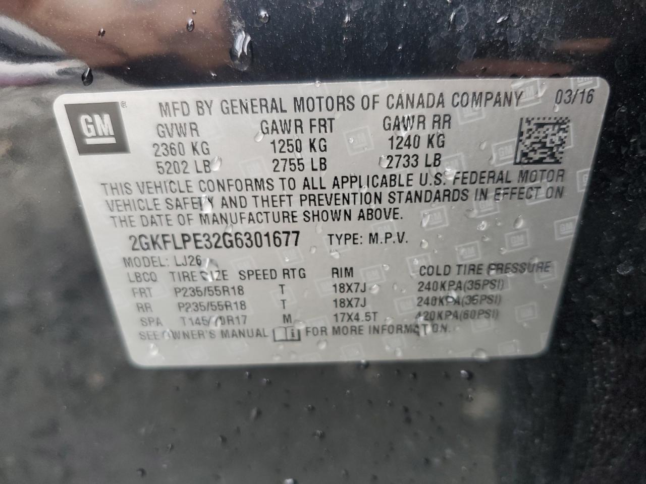 2016 GMC Terrain Slt VIN: 2GKFLPE32G6301677 Lot: 84613335