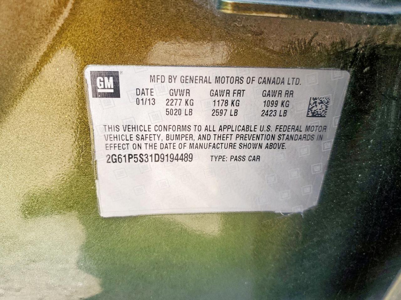 2013 Cadillac Xts Luxury Collection VIN: 2G61P5S31D9194489 Lot: 81513195