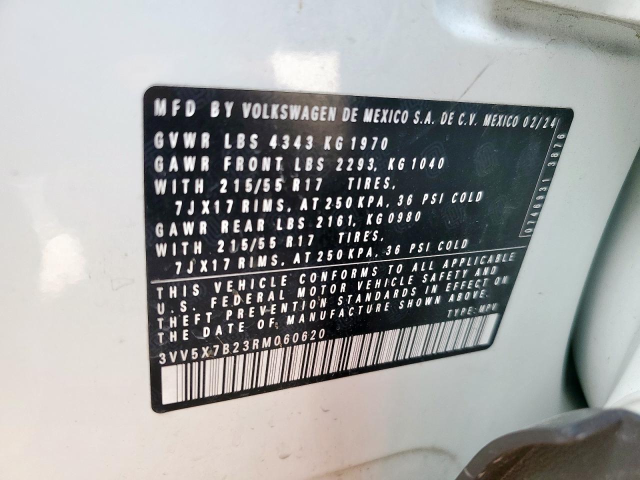 2024 Volkswagen Taos S VIN: 3VV5X7B23RM060620 Lot: 81153005