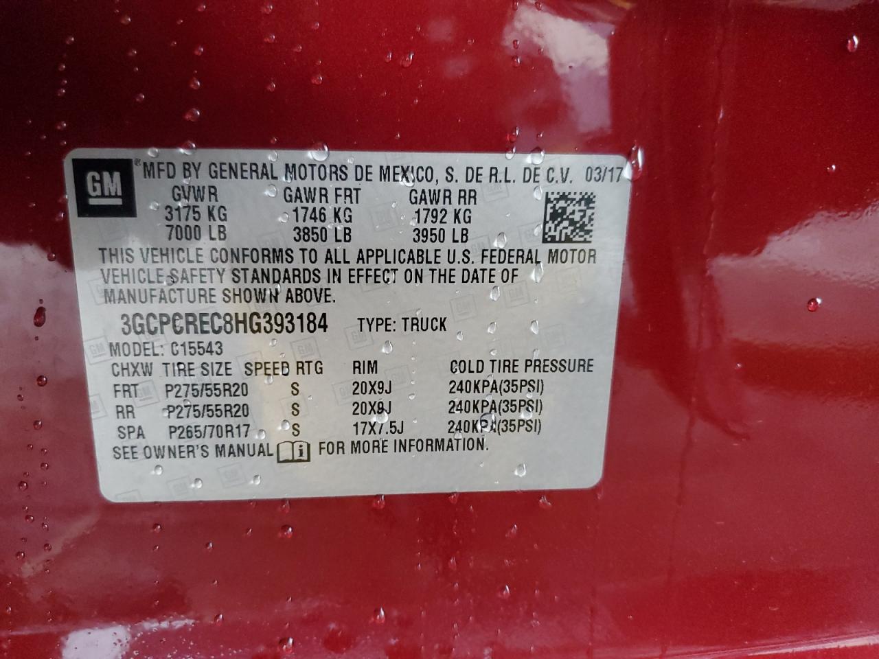 2017 Chevrolet Silverado C1500 Lt VIN: 3GCPCREC8HG393184 Lot: 72036285