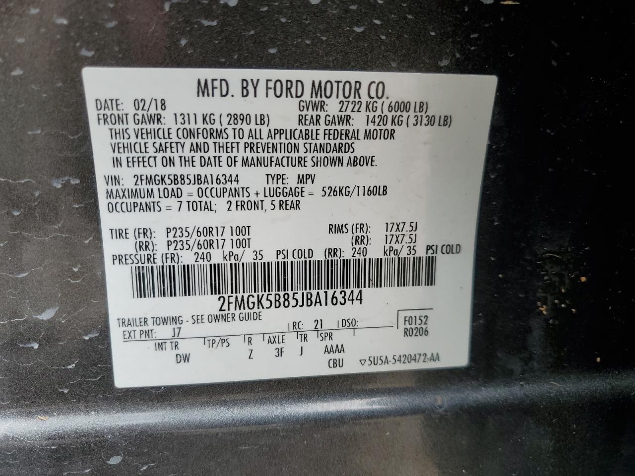 2018 Ford Flex Se VIN: 2FMGK5B85JBA16344 Lot: 71372715