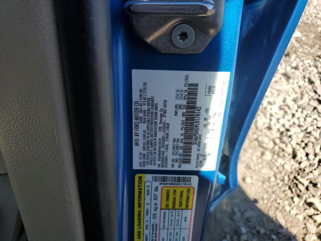 2020 Ford Fusion Se VIN: 3FA6P0HD9LR178142 Lot: 81870135