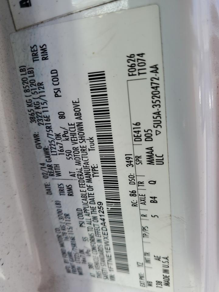 2014 Ford Econoline E150 Van VIN: 1FTNE1EWXEDA41259 Lot: 84224765