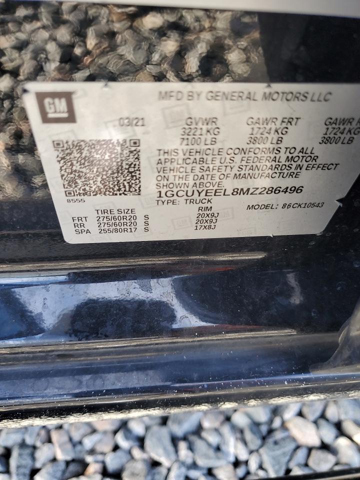 2021 Chevrolet Silverado K1500 Rst VIN: 1GCUYEEL8MZ286496 Lot: 80661025