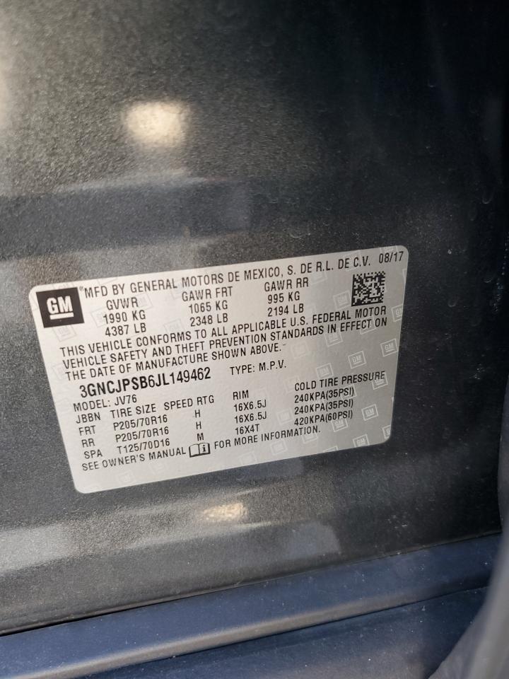 2018 Chevrolet Trax 1Lt VIN: 3GNCJPSB6JL149462 Lot: 84202485