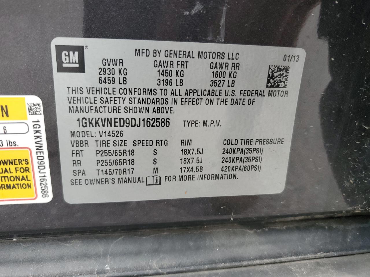 2013 GMC Acadia Sle VIN: 1GKKVNED9DJ162586 Lot: 84616025