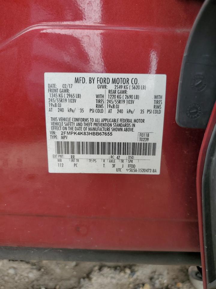 2017 Ford Edge Titanium VIN: 2FMPK4K83HBB67655 Lot: 84220685