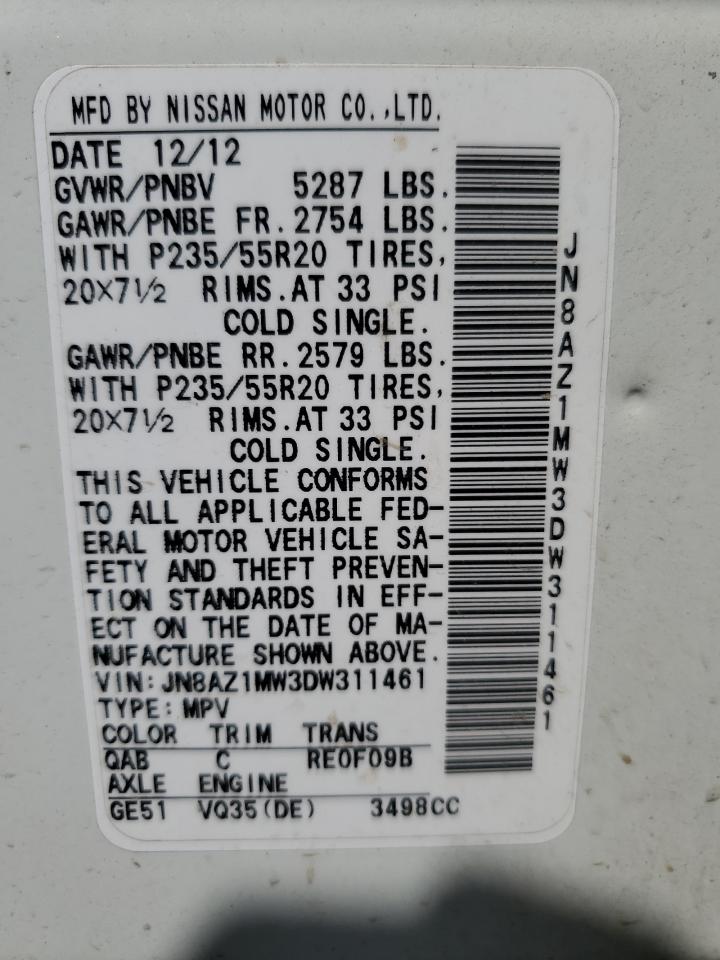 2013 Nissan Murano S VIN: JN8AZ1MW3DW311461 Lot: 80955955