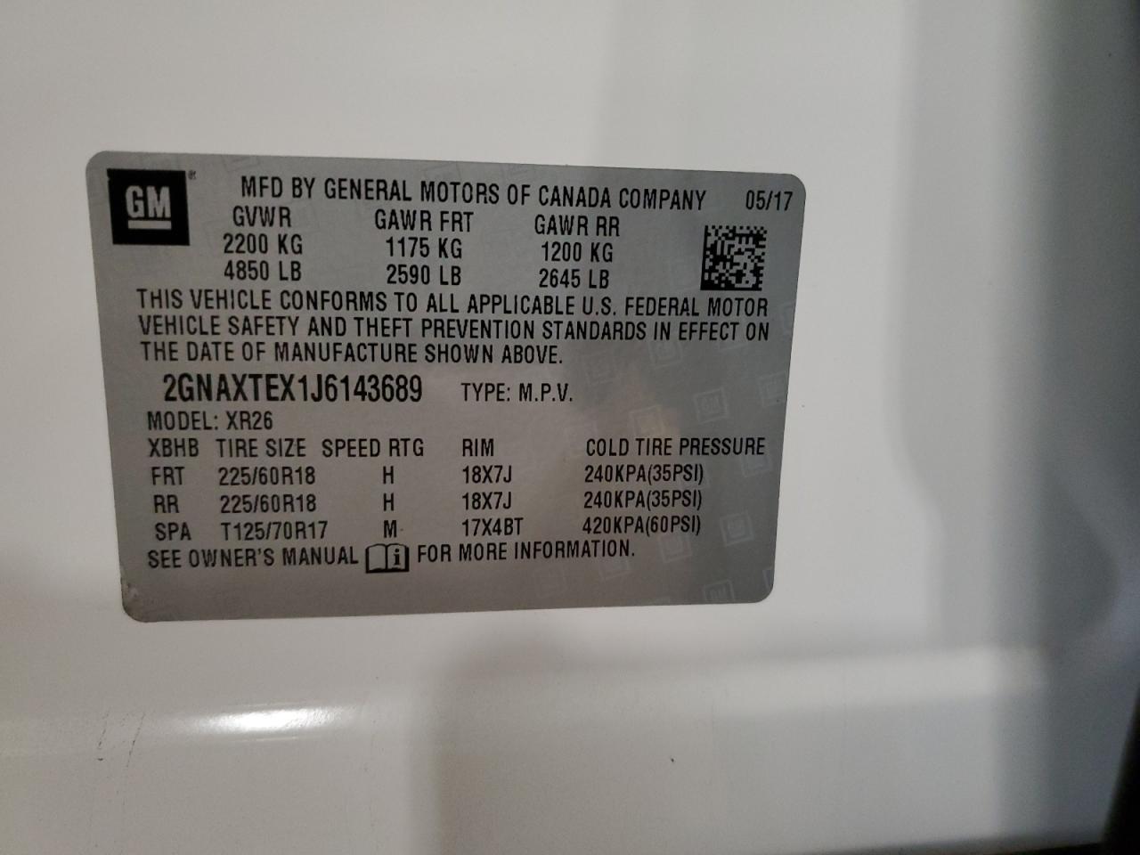 2018 Chevrolet Equinox Lt VIN: 2GNAXTEX1J6143689 Lot: 80428825