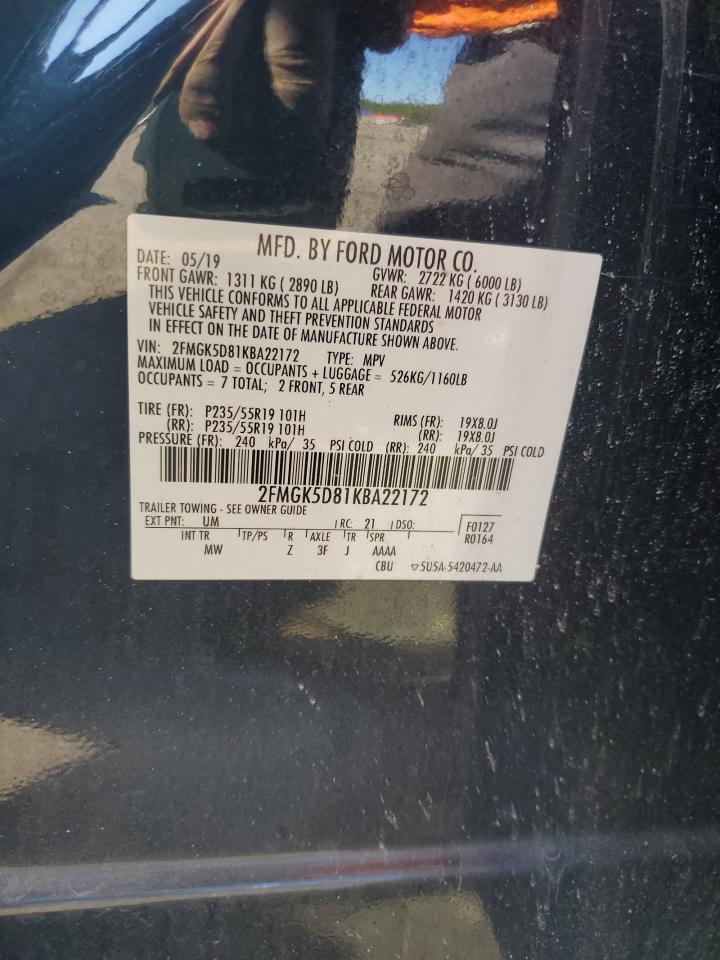 2019 Ford Flex Limited VIN: 2FMGK5D81KBA22172 Lot: 80947295