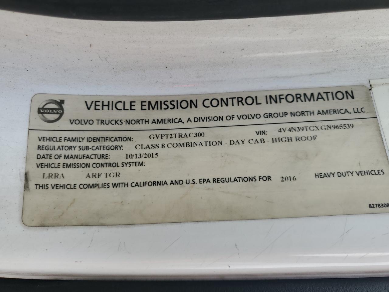 2016 Volvo Vnl Semi Truck VIN: 4V4N39TGXGN965539 Lot: 82088375