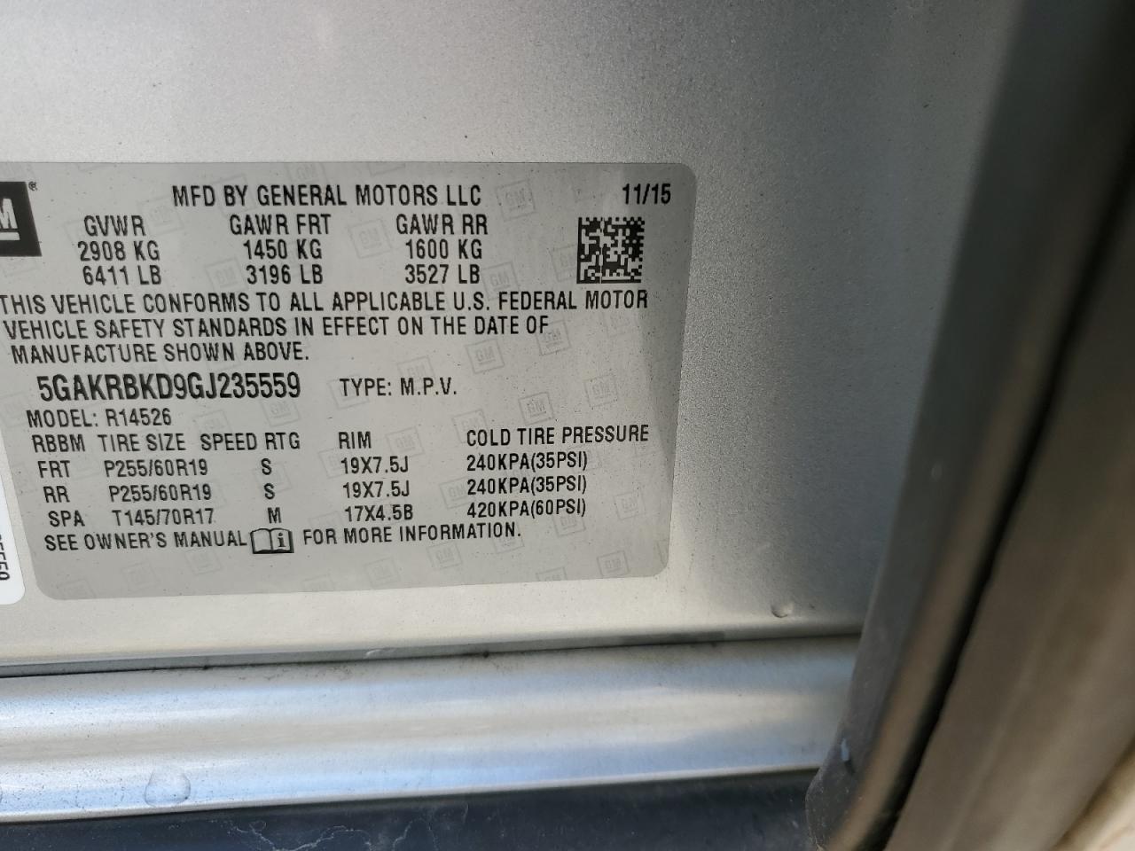 2016 Buick Enclave VIN: 5GAKRBKD9GJ235559 Lot: 71221695