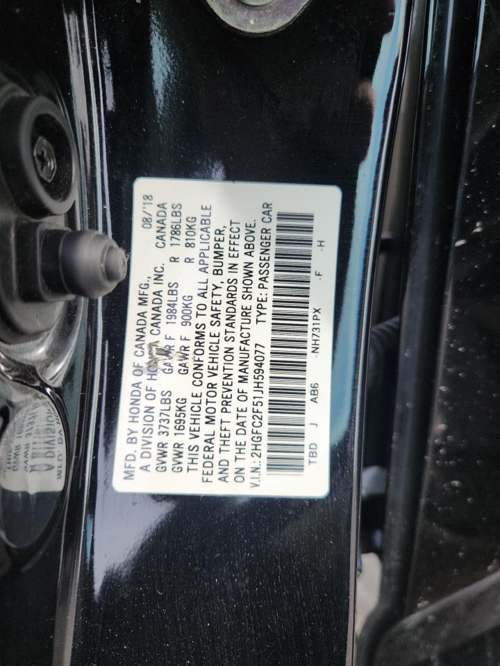 2018 Honda Civic Lx VIN: 2HGFC2F51JH594077 Lot: 83798485