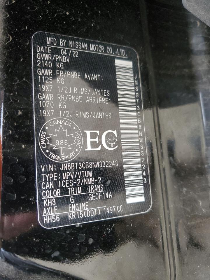 2022 Nissan Rogue Sl VIN: JN8BT3CB8NW332243 Lot: 82145215